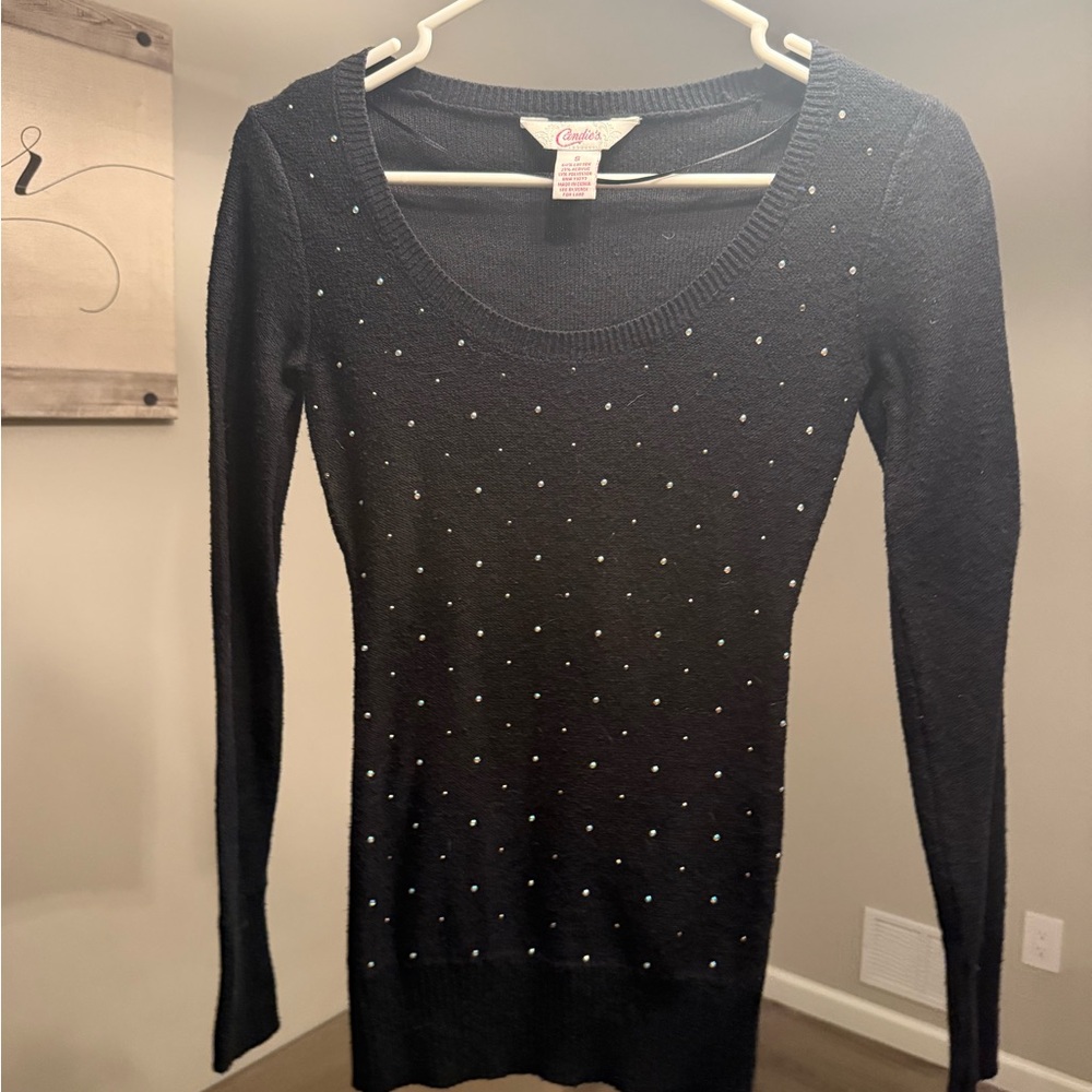 Candie's Elegant Black Long Sleeve with Sequin Accents